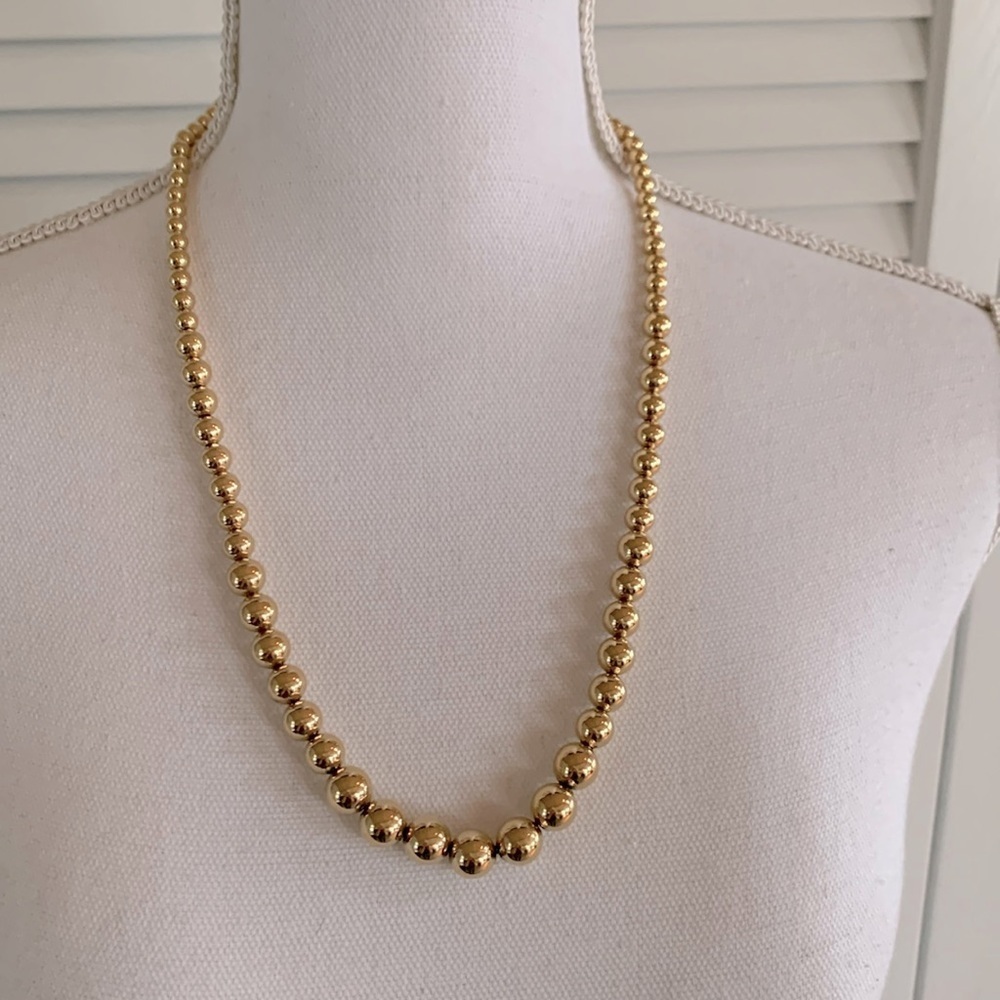 Napier Vintage Gold Tone Metal Beads Necklace 12” Strand Graduated Size Balls